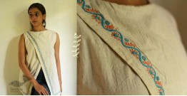 Tahzeeb . तहज़ीब | Handloom Cotton - Hand Embroidered Sleeveless Top in Off White Color
