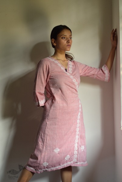 online Organic Cotton chikankari Embroidered wrap dress