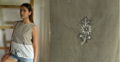 Tahzeeb . तहज़ीब ✽ Handloom Cotton ✽ Hand Embroidered  Sleeveless Top ✽ 14A