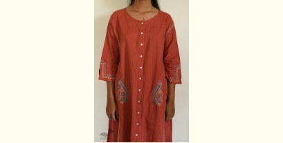 Tahzeeb . तहज़ीब ~ Handloom Cotton - Kalidar Embroidered Red Kurta