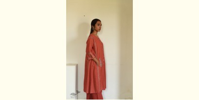 Tahzeeb . तहज़ीब ~ Handloom Cotton - Kalidar Embroidered Red Kurta