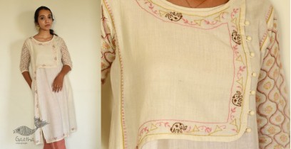 Tahzeeb . तहज़ीब ~ Handloom Cotton - Hand Embroidered Angrakha Off White Kurta