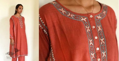Tahzeeb . तहज़ीब ~ Handloom Cotton - Hand Embroidered Full Sleeve Kalidar Kurta