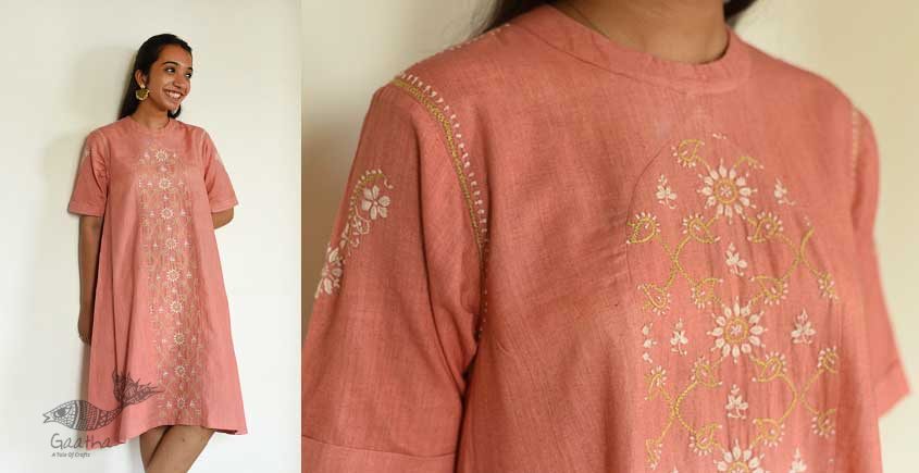 Handloom Cotton - Hand Embroidered  Half Sleeve Tunic