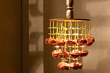 Senses Play ▣ Handmade Banana Fiber Paper ▣ Genda Phool Wood Pendant Lamp - Tangerine ▣ 33