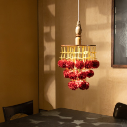 Senses Play ▣ Handmade Banana Fiber Paper ▣ Gulab Phool Wood Pendant Lamp - Red ▣ 40