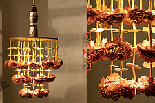 Senses Play ▣ Handmade Banana Fiber Paper ▣ Genda Phool Wood Pendant Lamp - Tangerine ▣ 33