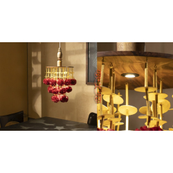 Senses Play ▣ Handmade Banana Fiber Paper ▣ Gulab Phool Wood Pendant Lamp - Red ▣ 40