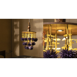 Senses Play ▣ Handmade Banana Fiber Paper ▣ Kamal Phool Wood Pendant Lamp - Purple ▣ 41