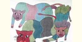 Gond Tribal Canvas Painting - Big Cat (2.5' x 3') 