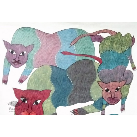 tribal gond painting - Big Cat 