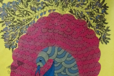 Gond Tribal Canvas Painting - Peacock (3' x 3') 