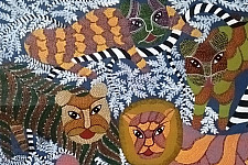 Gond Tribal Canvas Painting - Lion (3' x 3') 