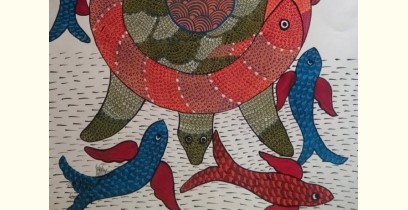 Gond Tribal Painting - Turtle  (11" x 14")
