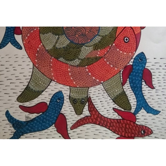 Turtle -tribal gond painting - paper sheet - 