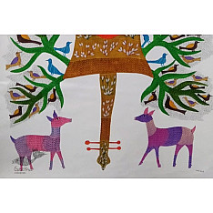 Gond Tribal Canvas Painting - Guitar (2.5' x 3')