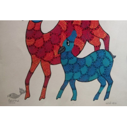 Gond Tribal Painting - Deer Family (11" x 14")