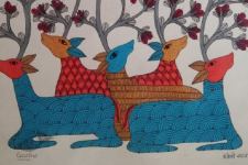 Gond Tribal Painting - Tree on Horns (11" x 14") - 21