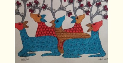 Gond Tribal Painting - Tree on Horns (11" x 14") - 21