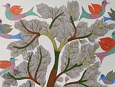 Gond Tribal Canvas Painting - Tree (2.5' x 3') 