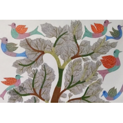 Gond Tribal Canvas Painting - Tree (2.5' x 3') 