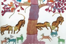 Gond Tribal Canvas Painting - Tigers (2.5' x 3') 