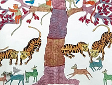 Gond Tribal Canvas Painting - Tigers (2.5' x 3') 