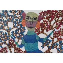 Gond Tribal Canvas Painting - Manav (2' x 3') 