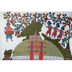 Gond Tribal Canvas Painting - Festival Celebration (3' x 3') - 9