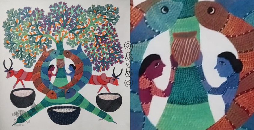 tribal gond painting- Cow