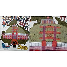 Gond Tribal Canvas Painting - Festival Celebration (3' x 3') - 9
