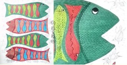 Gond Tribal Canvas Painting - Fish (2.5' x 3') 