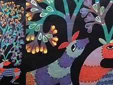 Gond Tribal Canvas Painting - Hiran in Black Background (2' x 3')