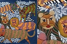 Gond Tribal Canvas Painting - Lion (3' x 3') 