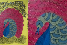 Gond Tribal Canvas Painting - Peacock (3' x 3') 