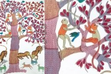 Gond Tribal Canvas Painting - Tigers (2.5' x 3') 