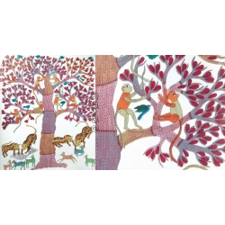 Gond Tribal Canvas Painting - Tigers (2.5' x 3') 