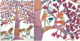 Gond Tribal Canvas Painting - Tigers (2.5' x 3') 