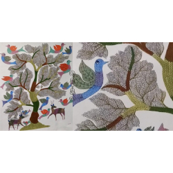 Gond Tribal Canvas Painting - Tree (2.5' x 3') 