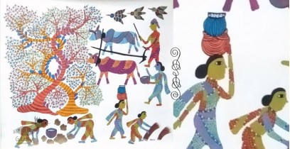 Gond Tribal Canvas Painting - Village (3' x 3') 