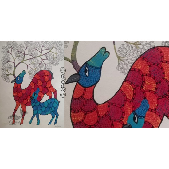 Deer-Family - tribal gond painting - paper sheet