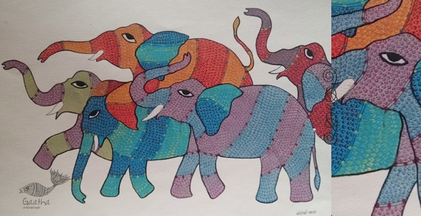 Elephant -tribal gond painting - paper sheet