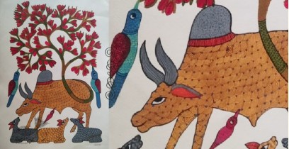 Gond Tribal Painting - Ox (11" x 14")