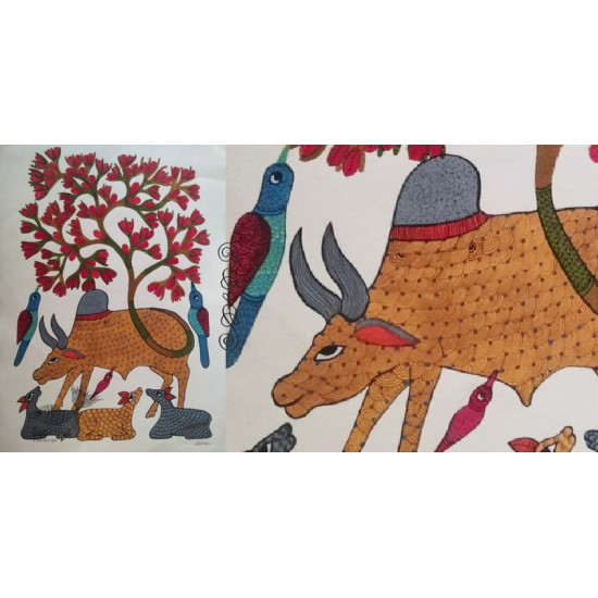 Ox - tribal gond painting - paper sheet