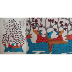 Gond Tribal Painting - Tree on Horns (11" x 14") - 21