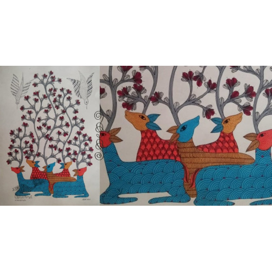 tree on horns - tribal gond painting - paper sheet