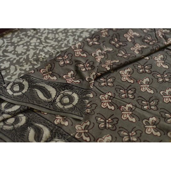 shop dabu hand block printed cotton saree - Butterfly motif 