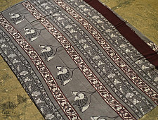 Saanjhh . साँझ | Dabu Block Printed Cotton Saree - Lotus Printed in Grey Color