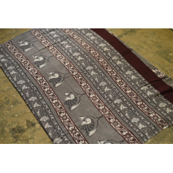 Saanjhh . साँझ | Dabu Block Printed Cotton Saree - Lotus Printed in Grey Color