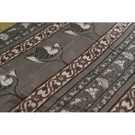 shop dabu hand block printed cotton saree - Lotus Printed in Grey Color